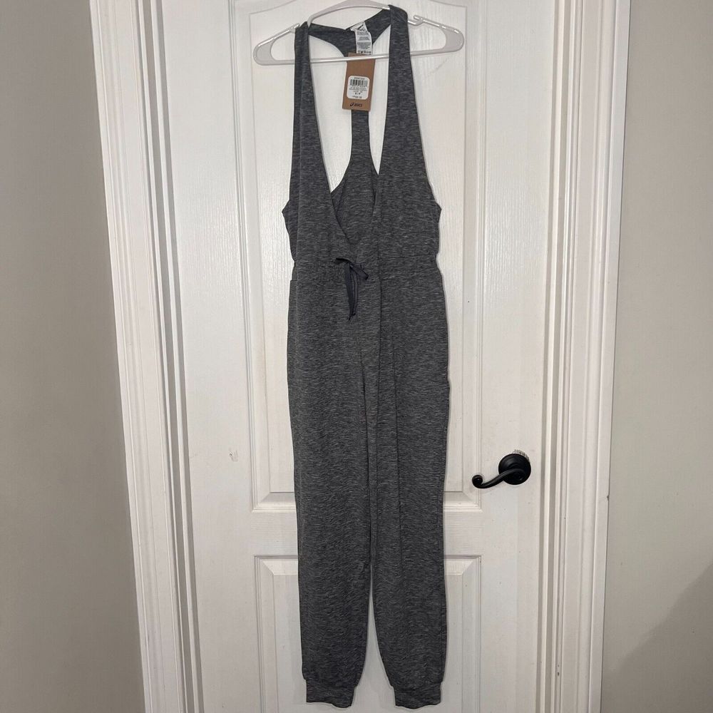 Asics Womens Jumpsuit S Gray New Strong Repurposed‎ Surplice Neck Drawstring NWT